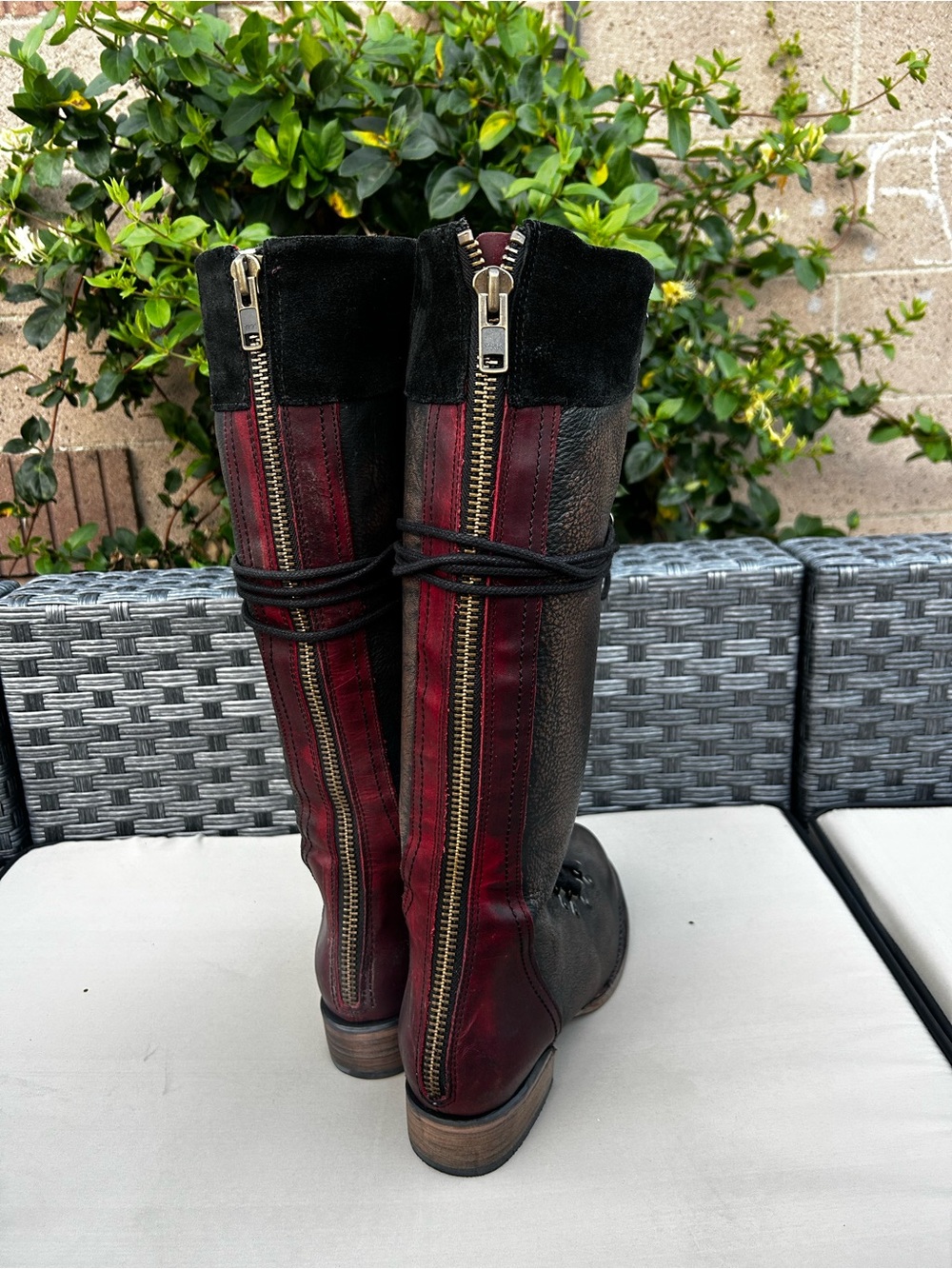 Freebird by Steven Raphael Black Lace-Up Knee Boots with Burgundy Lining - Picture 2 of 7